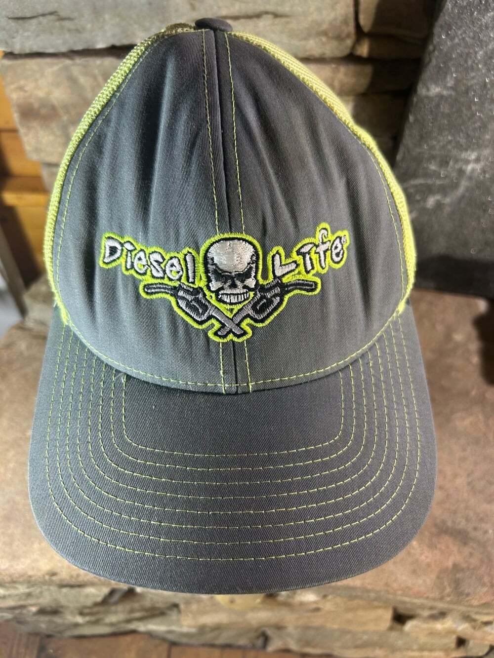 Diesel Life Snap back hat grey yellow truckers cap READ